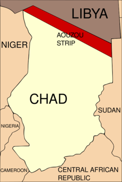 Map showing the Aouzou Strip between Chad and Libya