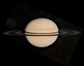 Pioneer 11 image of Saturn (image F81). Taken on 1979/08/26, showing the satellite Rhea