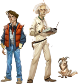 Marty McFly, Doc Brown, and Einstein the Dog (Back to the Future The Game).png