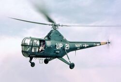 Sikorsky HO3S-1 of HU-1 takes off from USS New Jersey (BB-62) off Korea on 14 April 1953 (cropped).jpg