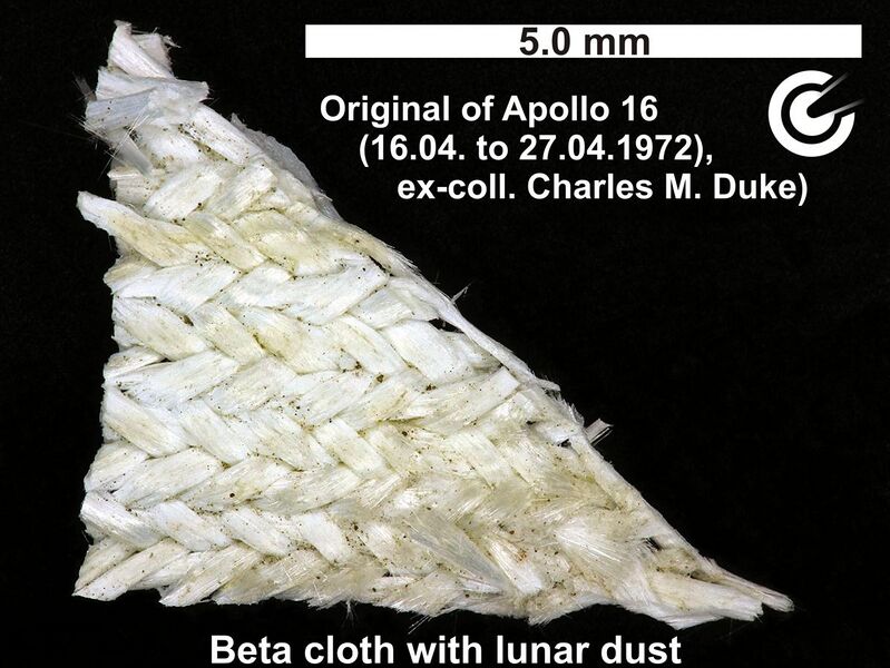 File:03 Apollo 16 lunar surface flown strap - lunar dust coated.jpg