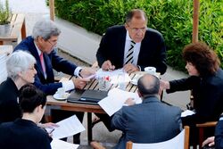 Kerry and Lavrov, with senior advisers, negotiate chemical weapons agreement on September 14, 2013.jpg