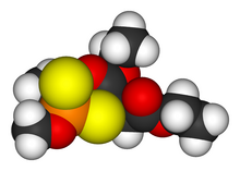 Space filling model of malathion, showing van der Waals radii for each atom