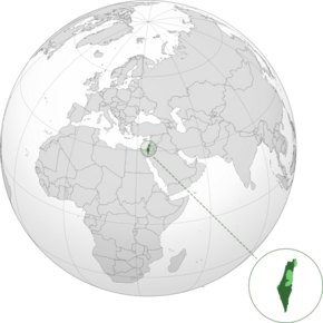 Israel proper shown in dark green; Israeli-occupied territories shown in light green
