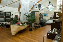 Photograph of the main room of the Lord Howe Island Museum with diversity of exhibits