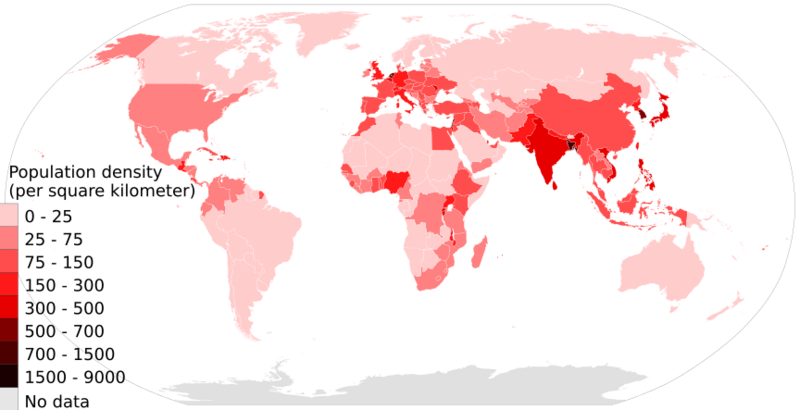 File:Population density of countries 2018 world map, people per sq km.svg
