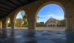 Stanford University Arches with Memorial Church in the background.jpg