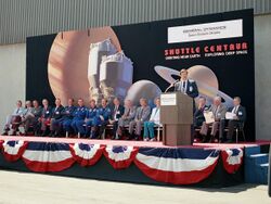 Andrew J. Stofan speaks at the Shuttle-Centaur rollout ceremony.jpg