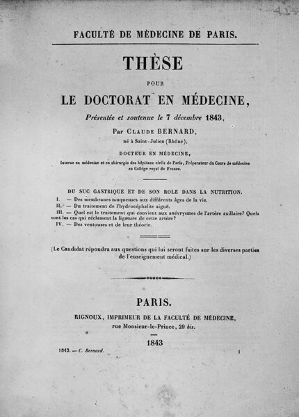 File:Claude Bernard's thesis for his doctorate Wellcome M0011459.jpg