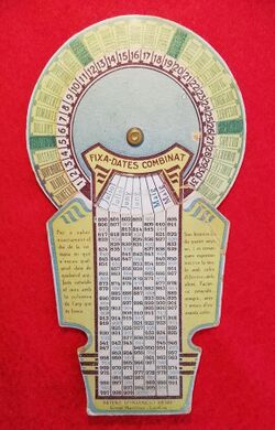 Perpetual calendar in Catalan circa year 1925 Patent in Barcelona.jpg