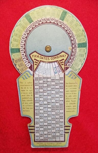 File:Perpetual calendar in Catalan circa year 1925 Patent in Barcelona.jpg