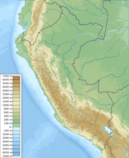 A topographic map of Peru within South America