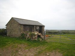 Stable building on grassy field