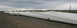 Wind turbine blades in laydown yard Pasco 2009.jpg