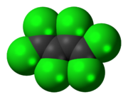 Space-filling model of the hexachlorobutadiene molecule