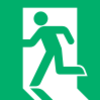 Green pictogram with a running man
