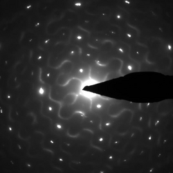 Diffraction pattern showing extra features (wavy lines here) due to disorder.