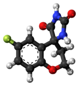 Ball-and-stick model of the sorbinil molecule