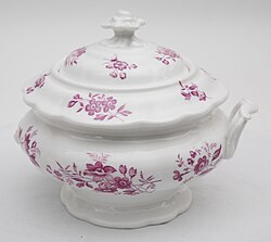 White sugar bowl with purple flower motif