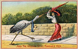 Victorian Postcard - woman hitting stork with parasol.jpg