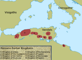 Map of the Romano-Berber kingdoms; Capsus is number six