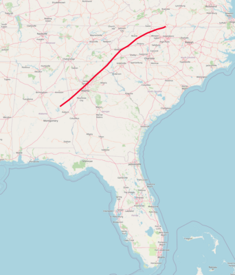 Brevard Fault Zone cutting through the southeastern United States.