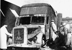 Destroyed Magirus-Deutz furniture transport van Kolno Poland 1945.jpg