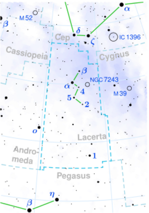 EV Lacertae is located in the constellation Lacerta