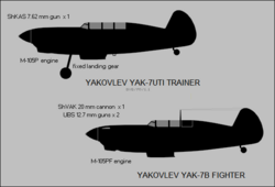Yakovlev Yak-7UTI and Yak-7B side-view silhouettes.png