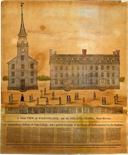 File:A Front View of Yale College and the College Chapel New Haven printed by Daniel Bowen.jpg