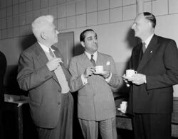 Homi Bhabha (middle) at the "Atomic Power in Australia" symposium in Sydney in 1954