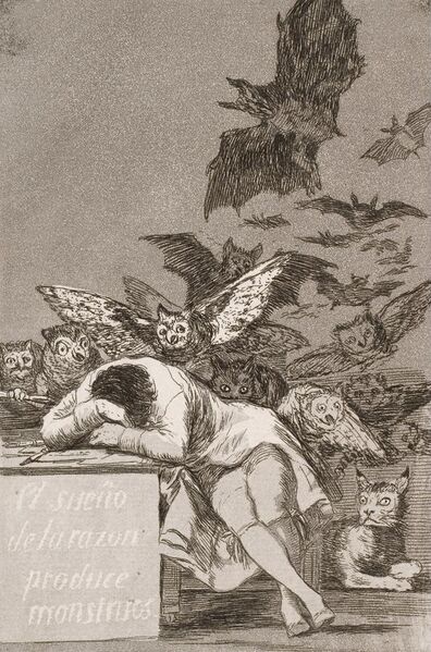 File:Francisco José de Goya y Lucientes - The sleep of reason produces monsters (No. 43), from Los Caprichos - Google Art Project.jpg