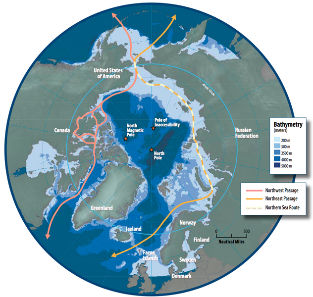 File:Map of the Arctic region showing the Northeast Passage, the Northern Sea Route and Northwest Passage, and bathymetry.png