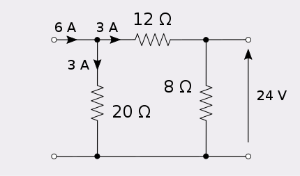 The previous attenuator showing port 1 current splitting to 3 amps in each branch