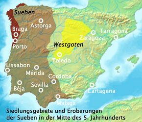 Greatest extent of the Suebian Kingdom c. 455 AD