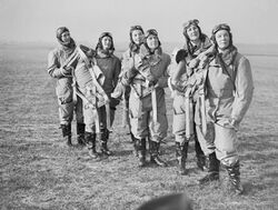 Women pilots of the Air Transport Auxiliary (ATA) in flying kit at Hatfield, 10 January 1940. C381.jpg