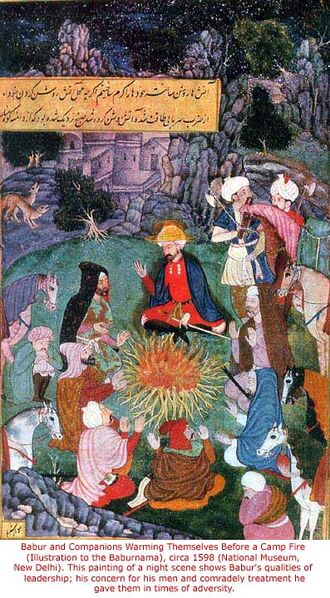 File:Babur and Companions Warming Themselves Before a Camp Fire.jpg