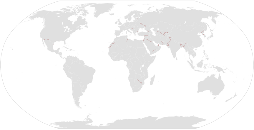 Separation barriers in the world, constructed or under construction