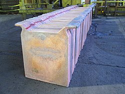 Copper anodes after fire refining and casting.