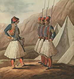 Nafplion Members of the "Typikon" on parade at Pronia (1830) - Peytier Eugène - 1828-1836.jpg