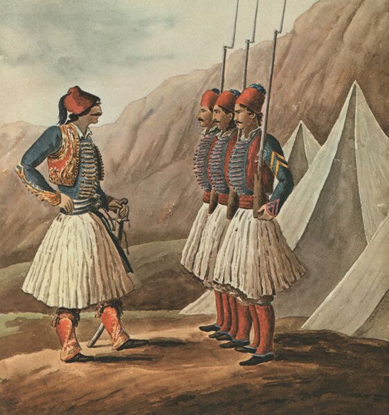 File:Nafplion Members of the "Typikon" on parade at Pronia (1830) - Peytier Eugène - 1828-1836.jpg