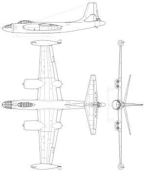 North American B-45 Tornado 3-view line drawing.svg