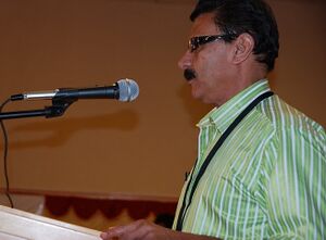 Hameed Chennamangaloor delivering a speech in Muscat, Oman, on 9 October 2009.