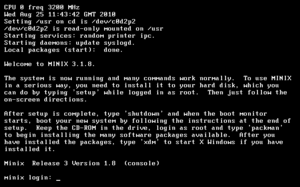 The MINIX 3.1.8 boot screen