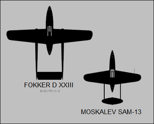 Fokker D.XXIII and Moskalev SAM-13 silhouettes.png