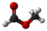 Ball-and-stick model of the methyl formate molecule
