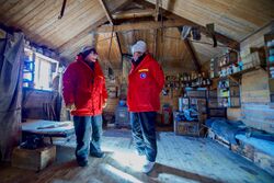 Secretary Kerry Speaks With National Foundation Division of Antarctic Sciences Director Scott Borg, Inside a hut Where Explorer Ernest Shackleton and 14 Other men Lived in 1908 (30913580755).jpg