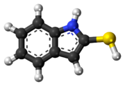 Ball-and-stick model of the 2-mercaptoindole molecule