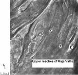 Streamlined islands show that large floods occurred on Mars. (location: Lunae Palus quadrangle).