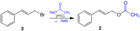 (E)-Cinnamyl acetate PTC Synthesis V1.svg